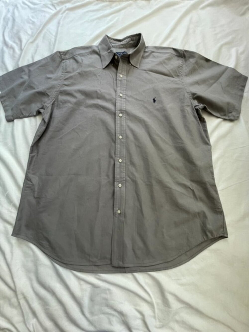 Polo Ralph Lauren Men's Short Sleeve Button Down Cotton Shirt, Gray, Size XLT